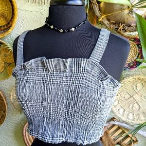 Free People Medium Smocked Crop Top Boho Black & White